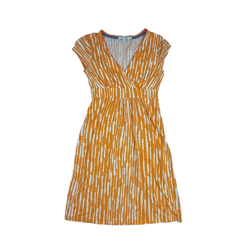 Boden Dress Womens 2P Orange Striped V-Neck Cap Sleeve A-Line Cotton Blend - Picture 1 of 14